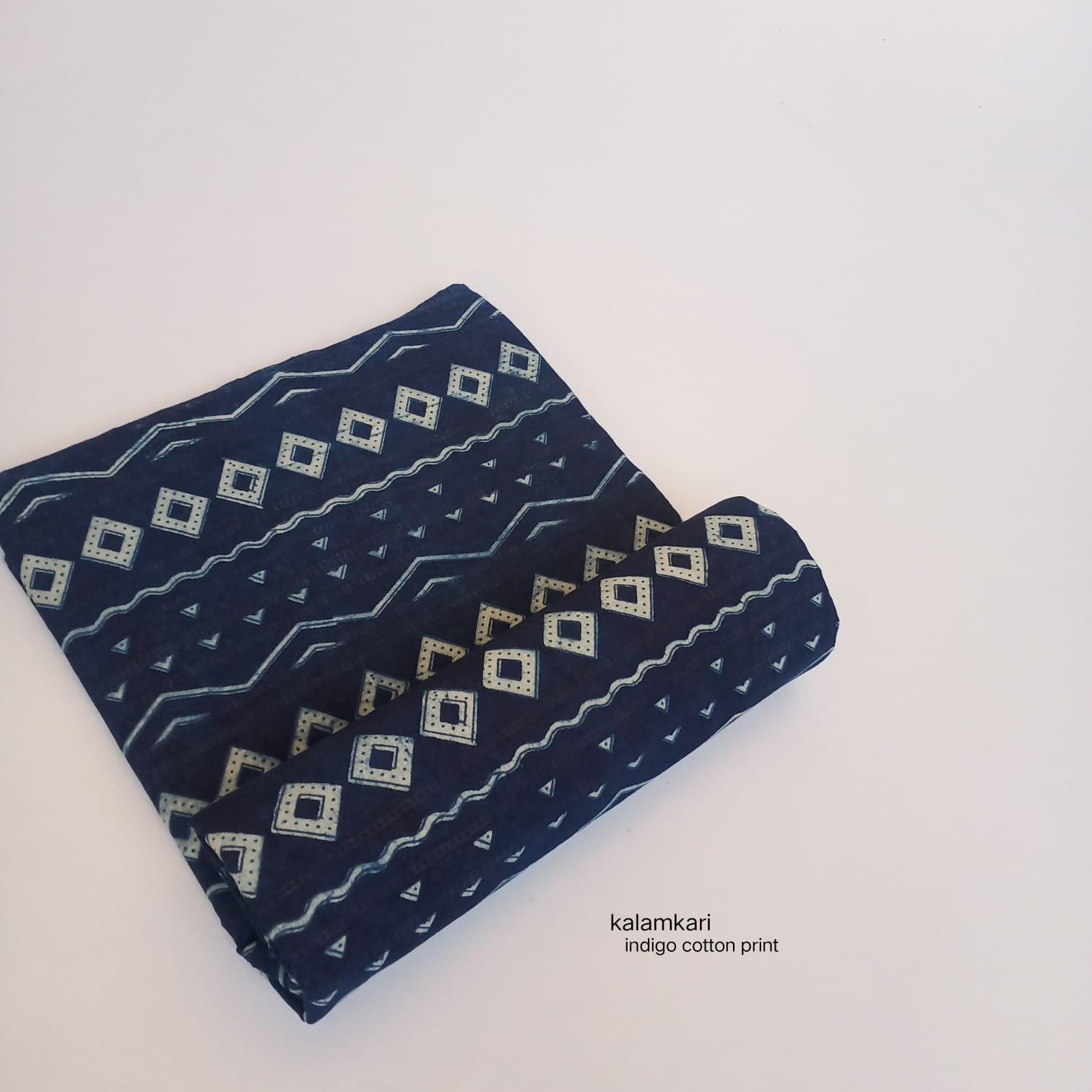 Indigo square border dabu handblock cotton fabric, structured border design for wholesale applications